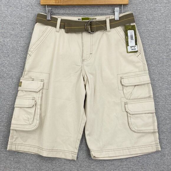 Lee Cargo Shorts Youth 16 Reg Loose Khaki Tan Adjustable Waist Belt Pockets NEW - Picture 1 of 14